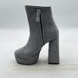 Grey Platform Square Toe Ankle Boots Chunky High Heel Side Zipper Shoes